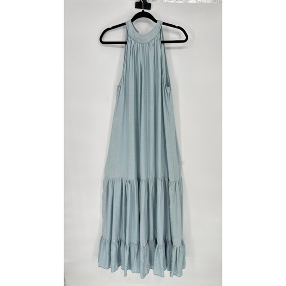 Vince Camuto Sleeveless Tiered Tencel Maxi Halter Dress Blue Large Tiered Flowy - Picture 3 of 11